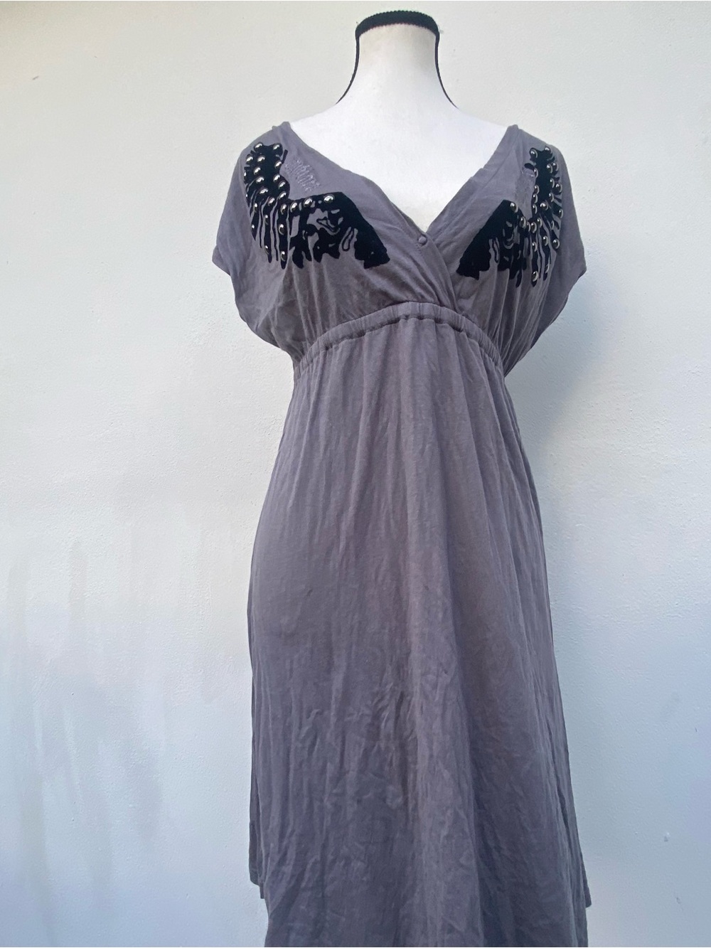 Y2K Treasure Rock Grey Embroidered Stud Dress Size Large